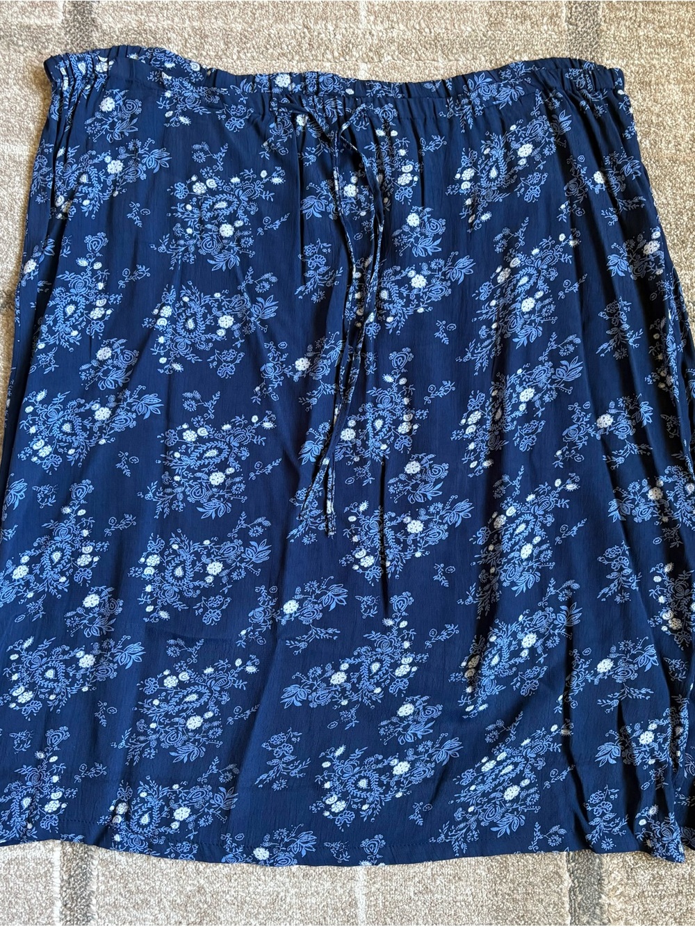 Casual Women’s Navy Blue Floral Drawstring Skirt A-line Midi, Size XL